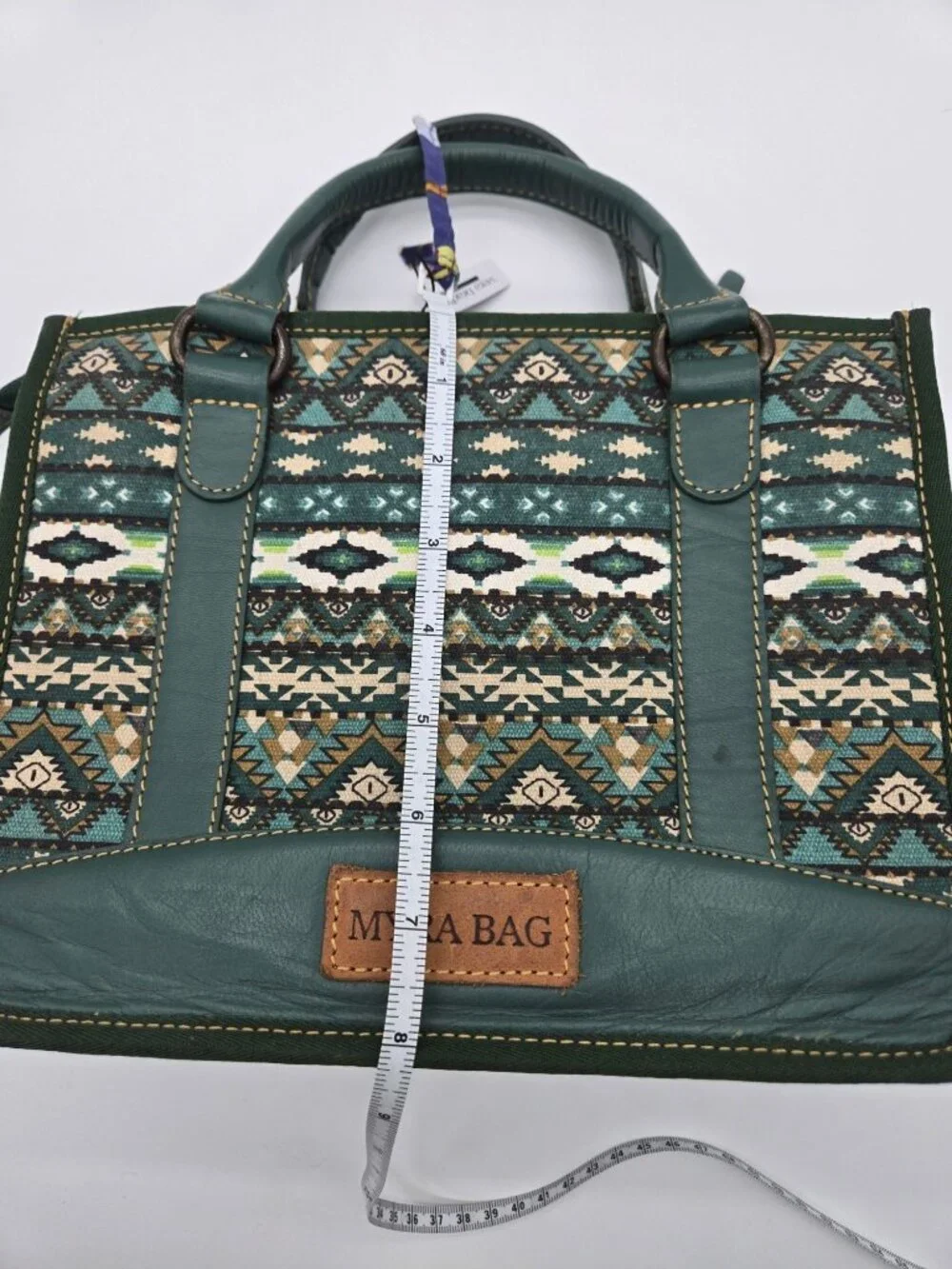 Myra Hunter Green Cream Double Handle Purse Bag *No Crossbody Strap - Picture 4 of 8